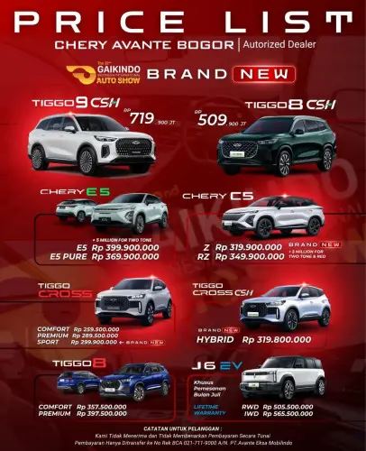 Pricelist Harga Chery ancol 2025
